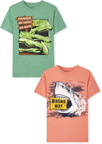 The Children's Place Boys' Short Sleeve Graphic T-Shirt 3-Pack, T-REX VS. Triceratops/T.REX/Dino, Medium (7/8) in Saudi Arabia