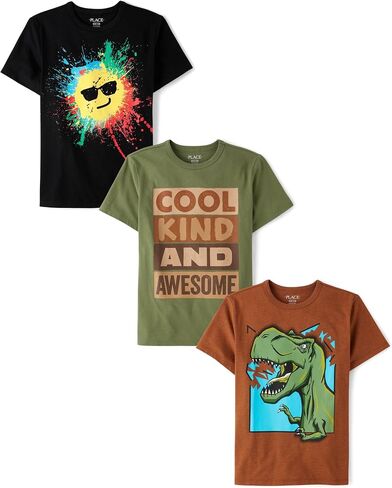 The Children's Place Boys' Short Sleeve Graphic T-Shirt 3-Pack, T-REX VS. Triceratops/T.REX/Dino, Medium (7/8) in Saudi Arabia
