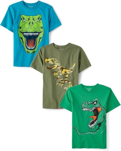 The Children's Place Boys' Short Sleeve Graphic T-Shirt 3-Pack, T-REX VS. Triceratops/T.REX/Dino, Medium (7/8) in Saudi Arabia