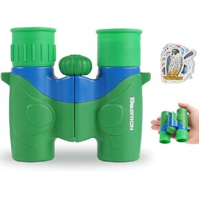 Profeesional 8x21 Real Binoculars for Kids,with 50 Kinds Birds Stickers Cartoon Toy,Gift for 3-12 Years Boys Girls,Compact Zoom Folding Kids Binocular for Bird Watching Camping Outdoor Play