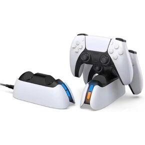 PS5 Controller Charging Station for PS5 Dualsense Edge Controller, PS5 Charging Station with RGB Light & LED Display, Charging Station PS5 Controller Accessory Set with USB C Cable, PS5 Accessories