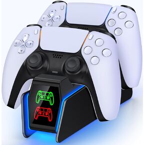 PS5 Dual PS5 Controller Charging Station with RGB Light, PS5 Charging Station with 2 Hours Fast Charging, PS5 Charging Station for PS5 Controller and Edge Controller (Black)