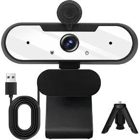 USB HD 1080P Video Webcam and Wide Angle Camera with Built-in Microphone and Rotatable Tripod,for Laptop Computer or Desktop PC,Great for Live Streaming.Calls.Video Conferencing(White)