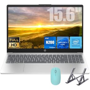 HP 15.6" HD Laptop, Intel Quad-Core N200 Processor, 16GB RAM, 128GB UFS, Intel UHD Graphics, Number Keypad, Long Battery Life, Webcam, Windows 11 Home, Fatcayes Accessory, Silver (Renewed)
