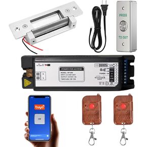 Smart Door Access Control System Electric Strike Lock Kit with Tuya App & Remote Control Stainless Steel Exit Button