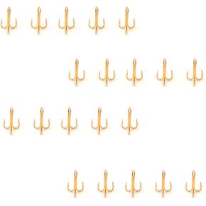20pcs Fish WOW!® Fishing 3X Strong Treble Hooks Gold - Size #18 Tiny Size