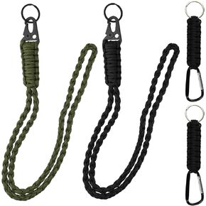 4 Pcs Paracord Lanyard, Tactical Heavy Duty Lanyard Rope Not Easy to Wear Or Break Suitable for Men Necklace Whistle with Neck Strap (Long + Short) (Black + Army Green)