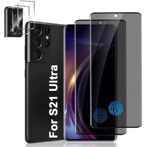 [2+2 Pack] For Galaxy S21 Ultra Privacy Screen Protector, 2 Pack Screen Protector with 2 Packs Camera Lens Protector, Anti Spy, Fingerprint Compatible, Easy Installation, 9H Tempered Glass (6.8 Inch)