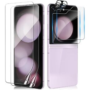 [2set 6pcs واقي الشاشة متوافق مع Galaxy Z Flip 5g ، 2 Front TPU Film + 2 Back Prapted Glass + 2 حماة عدسة الكاميرا ، وضوح عالية ، خالية من الفقاعات