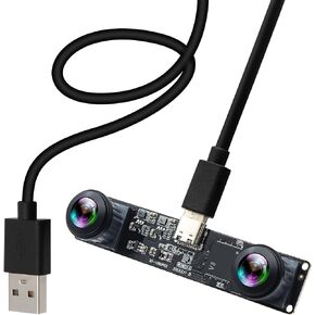 3D Stereo USB Camera 1080P 60fps High Speed Webcam with 180 Degree Fisheye Synchronization Dual Lens 4MP VR Camera Plug and Play for Face Recognition QR Codes Scanning and Industrial Security