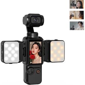 2PCS Pocket 3 Magnetic Mini LED Light Accessories, 8700K Adjustable Fill Video Light with Quick-Release Dual Cold Shoe Expansion Adapter for DJI Osmo Action 5 Pro/4/3 Camera Cage Attachment