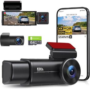 4K 3 قناة DASH CAM الخلفية الأمامية داخل ， STARVIS Sensor ، 5 جيجا هرتز wifi ، بطاقة 64 جيجابايت متضمنة ， 2160p+1080p+1080p كاميرا اندفاعة السيارة ، 3.16 "شاشة IPS ، الرؤية الليلية IR ، HDR ، G-SENSOR ، 24/7 وضع وقوف السيارات