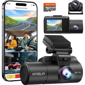 Dash Cam Front and Rear Inside, 3-Channel 2.5K FHD Dash Camera for Cars with 2" Screen, Wireless Dashcam with 5GHz WiFi, 64GB Card, Car Camera Front and Back, Auto IR Night Vision, HDR, G-Sensor