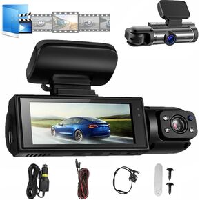 Biteblom Dashcam, Biteblom Dash Camera, Biteblom Auto Camera, Front & Rear Dash Cam, 1080p Night Vision Car Driving Recorder, 360-Degree Dual-Lens Dash Cam (Front + Inside)