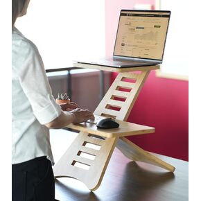 Bamboo Standing Desk Converter Laptop Riser, 12 Adjustable Levels, Innovative Stabilization, Tool-Free Assembly