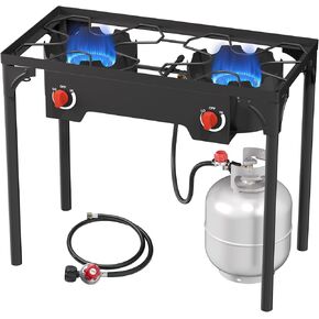 High Pressure Propane Burner, 3 Burner Camping Stove with Detachable Legs, 225,000 BTU Propane Gas Stove Burner with 0-20 PSI Regulator for Camping, Tailgating, Backyard, Outdoor Cooking