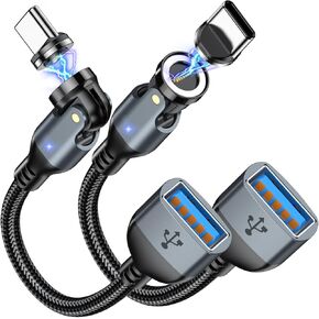 A.S USB C to USB A Adapter 2 Pack, USB A Female to USB C Male OTG Cable, Thunderbolt 3 to USB Magnetic Adapter - 480Mbps Data Transfer for M-Book Pro/Pad Air, Phone 16/15 Pro Max(0.59ft, Black)