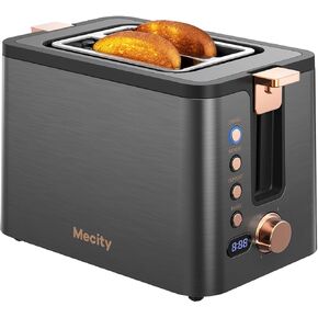 Mecity Toaster 2 Slice Stainless Steel Body Timer, Bagel/Defrost/Reheat/Cancel Functions,Warming Rack, Removable Tray, 6 Browning Settings, Extra Wide Slots, Bread Toaster, 120V 800W Grey