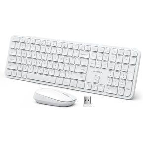 Philips Wireless Keyboard and Mouse Combo,2.4G 2 in 1 Receiver Cordless Full Size Keyboard and Mice,Ultra Slim and Quiet Keyboard & Ergonomic Mice for Windows XP/7/8/10,Mac OS X10.4 or Higher-Black