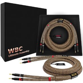 WORLDS BEST CABLES 8 Foot Ultimate - 7 AWG - Ultra-Pure OFC – Extra Premium Audiophile HiFi Speaker Cable Pair with Eminence Gold Banana Plugs & TnBrwn Tweed Jacket