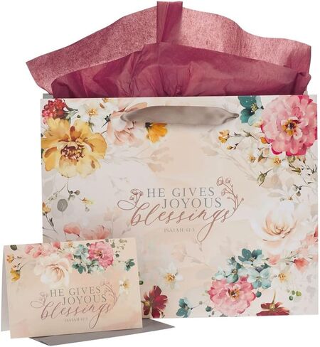 حقيبة هدايا ذات مناظر طبيعية من Christian Art Gifts مع مجموعة من البطاقات والمناديل الورقية - عيد ميلاد سعيد وغيرها الكثير، منقوشة باللونين الأسود والأزرق الداكن، مقاس كبير in Kuwait
