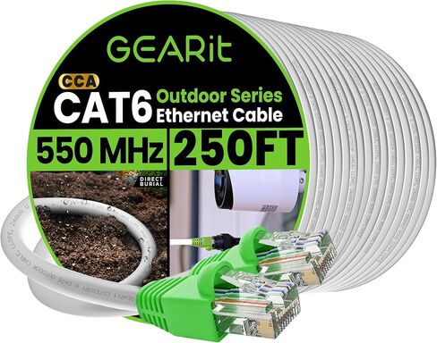 كابل إيثرنت خارجي GearIT Cat6 (150 قدمًا) CCA نحاسي، مقاوم للماء، دفن مباشر، في الأرض، سترة للأشعة فوق البنفسجية، POE، شبكة، إنترنت، كابل Cat 6، Cat6 - 150 قدمًا in Saudi Arabia
