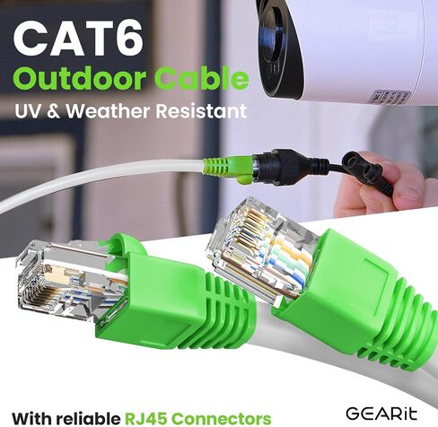 كابل إيثرنت خارجي GearIT Cat6 (150 قدمًا) CCA نحاسي، مقاوم للماء، دفن مباشر، في الأرض، سترة للأشعة فوق البنفسجية، POE، شبكة، إنترنت، كابل Cat 6، Cat6 - 150 قدمًا in Saudi Arabia