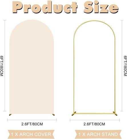 6ft Arch Backdrop Stand ومجموعة الغلاف ، وغطاء الخلفية المليئة بالدنة البيج وإطار قوس الزفاف الذهبي لحفل حفل زفاف عيد ميلاد الزفاف ، زخرفة الحفلات. in Kuwait