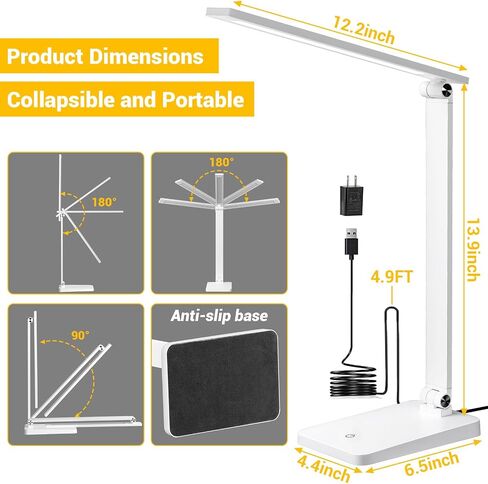 Desk Lamp, LED Desk Lamp, Desk Lamp for Home Office, 5 Color Modes Dimmable Desk Light, Desk Lamp with USB Charging Port, Office Lamp, Small Desk Lamps, Study Lamp, Reading Light, Table Lamp, Black in Saudi Arabia