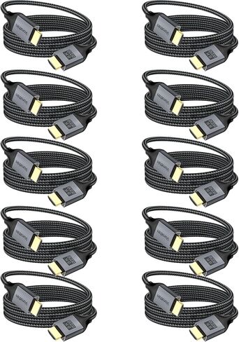 10FT HDMI 2.1 Cable 10-Pack, High Speed 8K HDMI Cord 48Gbps, Shielded CL3 Rated HDMI Cable 8K@60Hz, 4K@144Hz/120Hz, HDR10+, eARC/ARC for TV，Soundbar, Roku, 8K/4K Monitor,Laptop,Graphics Card,Camera in Saudi Arabia