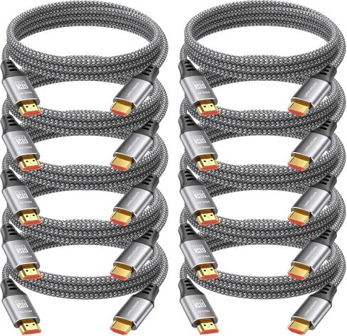 8K HDMI Cable 10FT 5-Pack, HDMI to HDMI Cord 4K@120Hz/144Hz, 8K@60Hz, HDMI 2.1 Support eARC, HDCP2.3/2.2, HDR10+ for KVM, PS5, Xbox, LG, Roku, Switch, Portable Monitor. in Kuwait