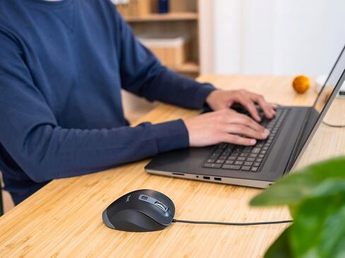 الثقة فأر فايدا USB Computer Mouse مصنوعة من مواد معاد تدويرها ، 600-5000 نقطة في البوصة ، 6 أزرار ، راحة الإبهام ، فأر مريح الراحة السلكية للكمبيوتر المحمول ، الكمبيوتر الشخصي ، MAC ، العمل ، المكتب المنزلي - الأسود in Kuwait
