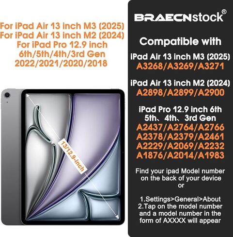 BRAECNstock Kids Case for Apple iPad Air 13 inch (M3/ M2)/ Pro 12.9 inch 6th/5th/4th/3rd Geneation, Shockproof Protective Case with Pencil Holder, [360° Rotating Hand Strap + Stand], Colorful Pink in Kuwait