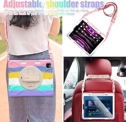 BRAECNstock Kids Case for Apple iPad Air 13 inch (M3/ M2)/ Pro 12.9 inch 6th/5th/4th/3rd Geneation, Shockproof Protective Case with Pencil Holder, [360° Rotating Hand Strap + Stand], Colorful Pink in Kuwait