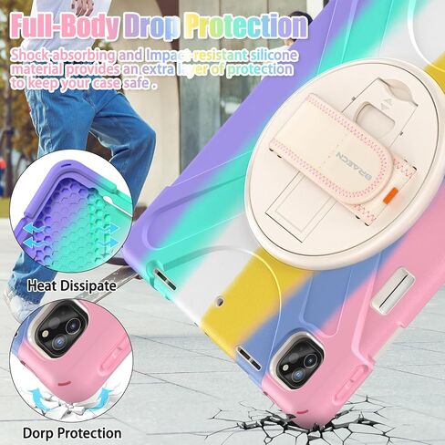 BRAECNstock Kids Case for Apple iPad Air 13 inch (M3/ M2)/ Pro 12.9 inch 6th/5th/4th/3rd Geneation, Shockproof Protective Case with Pencil Holder, [360° Rotating Hand Strap + Stand], Colorful Pink in Kuwait