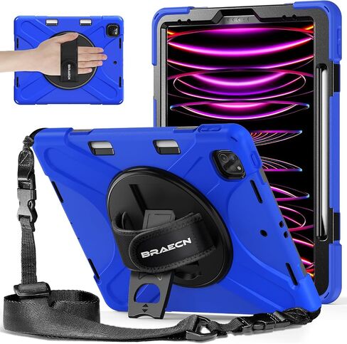BRAECNstock Kids Case for Apple iPad Air 13 inch (M3/ M2)/ Pro 12.9 inch 6th/5th/4th/3rd Geneation, Shockproof Protective Case with Pencil Holder, [360° Rotating Hand Strap + Stand], Colorful Pink in Kuwait