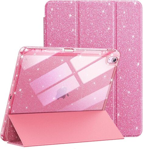 Jetech Glitter Case لـ iPad Air 11 بوصة M3/M2 (2025/2024) ، iPad Air 5/4 (2022/2020 5th/4th) مع حامل القلم الرصاص ، غطاء نحيف لطيف لطيف للأطفال والفتيات ، قذيفة خلفية لامعة (وردي) in Kuwait