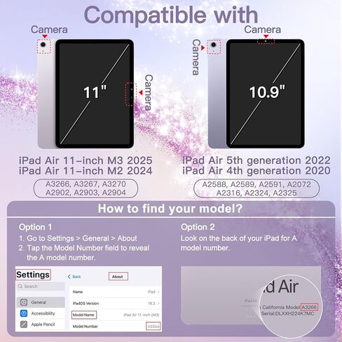 Jetech Glitter Case لـ iPad Air 11 بوصة M3/M2 (2025/2024) ، iPad Air 5/4 (2022/2020 5th/4th) مع حامل القلم الرصاص ، غطاء نحيف لطيف لطيف للأطفال والفتيات ، قذيفة خلفية لامعة (وردي) in Kuwait