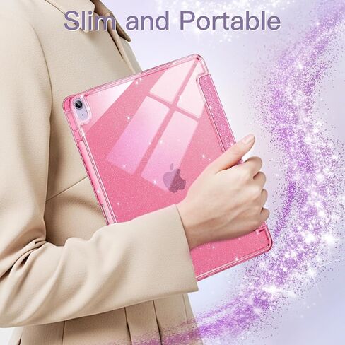 Jetech Glitter Case لـ iPad Air 11 بوصة M3/M2 (2025/2024) ، iPad Air 5/4 (2022/2020 5th/4th) مع حامل القلم الرصاص ، غطاء نحيف لطيف لطيف للأطفال والفتيات ، قذيفة خلفية لامعة (وردي) in Kuwait