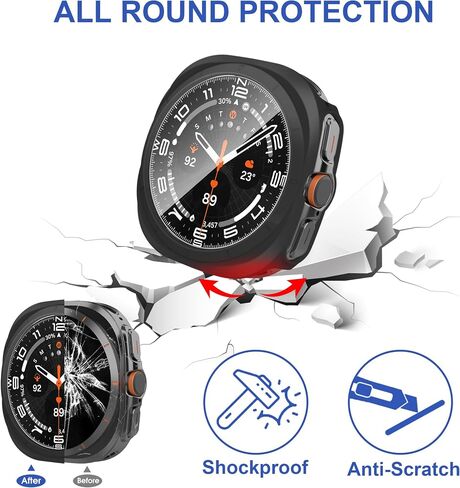 8+4 Pack Case for Samsung Galaxy Watch 7 Ultra 47mm with Tempered Glass Screen Protector, Waterproof Anti-Fog Screen Protector Shockproof Hard PC Cover Compatible with Galaxy Watch 7 Ultra in Kuwait