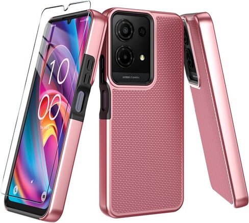 بالنسبة لحالة TCL K32 5G مع واقي شاشة زجاجي مقسى ، حماية مزدوجة للطبقة الثقيلة للخدمة الثقيلة (TCL K32 5G ، الذهب الوردي) in Kuwait