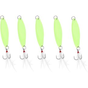 Fishing Spoons Fishing Lures Hard Metal Spinner Baits Glow in The Dark Casting Spoon Treble Hooks Jigs for Freshwater Saltwater，5 PCS with Box