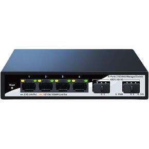 2.5GbE Smart Managed Switch 4 Ports 2500M Network 10G SFP+ Slot Web Management Static Link Aggregation Home Lab Setup Switch(US Plug)