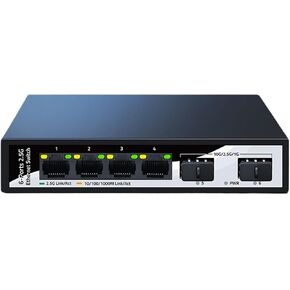 2.5Gb Ethernet Switch 4-Port 2.5G Network Switch 2-Port 10GbE SFP+ Slot Home Lab Switch Unmanaged and Play