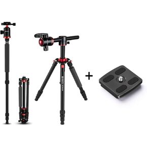 Geekoto 75 بوصة ألومنيوم سبائك ترايبود ترايبود + لوحة إطلاق سريعة الألومنيوم ، متوافقة مع Canon Nikon Sony DSLR ، أحمر ، قابلة للدوار ، رأس الكرة 360