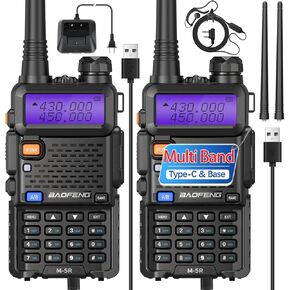 Ham Radio Baofeng UV-5R Radio Upgrade Handheld Long Range UV5R Walkie Talkies with Earpiece M-5R 5RX Multi Band Two Way Radio with Copy Frequency,USB-C Charger for Hunting Survival Gear,2 Pack