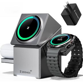 ZEEHOO 3 in 1 Charging Station for Samsung, Qi2 Certified,15W Fast charging, Rotating Wireless Charger Stand Compatible for Samsung Galaxy S25/S24/S23/S22/S21/Note20 Galaxy Watch7/6/5/4/3 Galaxy Buds3