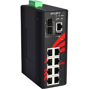 Antaira LMX-1002G-SFP-T Industrial-Grade 10-Port Managed Gigabit Ethernet Switch, 2 SFP Slots, DIN-Rail Mount, -40 to 75°C Operating Temperature, Redundant 12 to 48 VDC Power Input