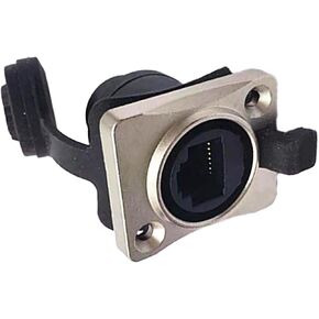 RJ45 Female Connector, Smooth Data Transmission Copper RJ45 Coupler with Cap for Industrial Network (Black)