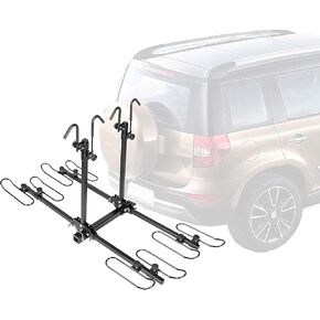 حامل رف Ecotric Hitch مثبتة 4 دراجات النمط النمط القابل للطي للدراجات للسيارات لسيارات شاحنات سيارات الدفع الرباعي مع 2 "مستقبل عوائق ، 4 دراجات × 50 رطلا (إجمالي 200 رطل) سعة التحميل سليمة الصلب الأسود